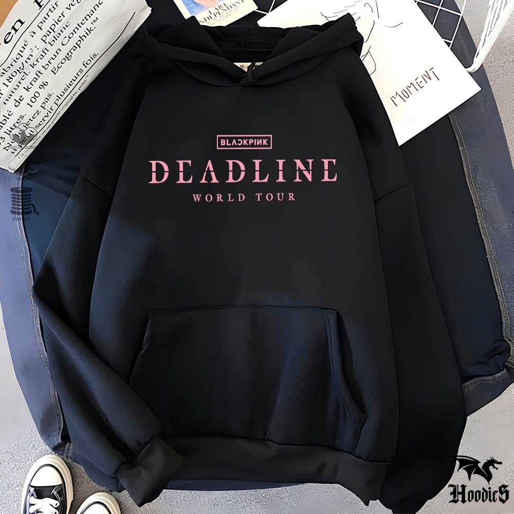 Blusa Moletom Canguru banda kpop black pink deadline turne Feminino Masculino Flanelado Unissex Inverno Algodao