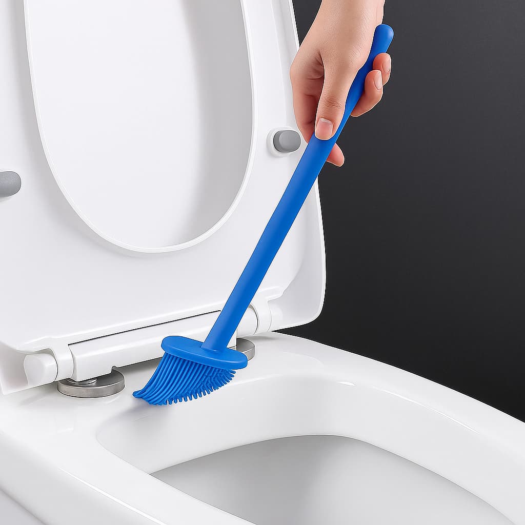 Escova Sanitária Silicone Limpar Vaso Sanitário Suporte Azul Esfregão Bucha Mop Rodo Higiene