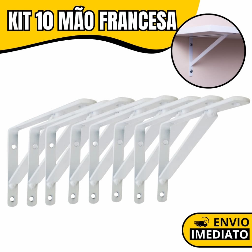 Kit 10 Suportes Cantoneira Mão Francesa para Prateleira, Ideal para Sustentação e Organização