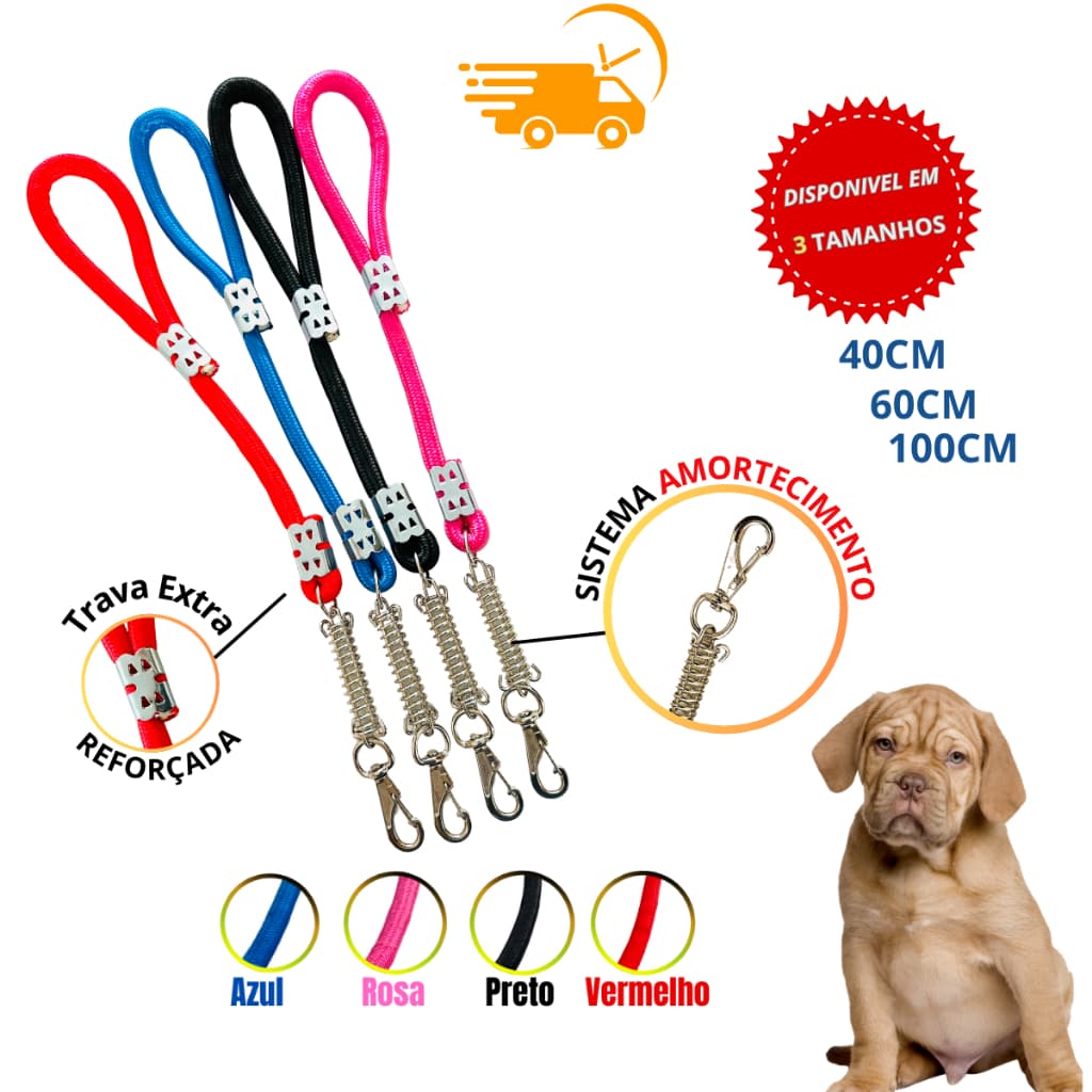 Guia coleira com amortecedor reforçada para cães medio e grande porte cachorro