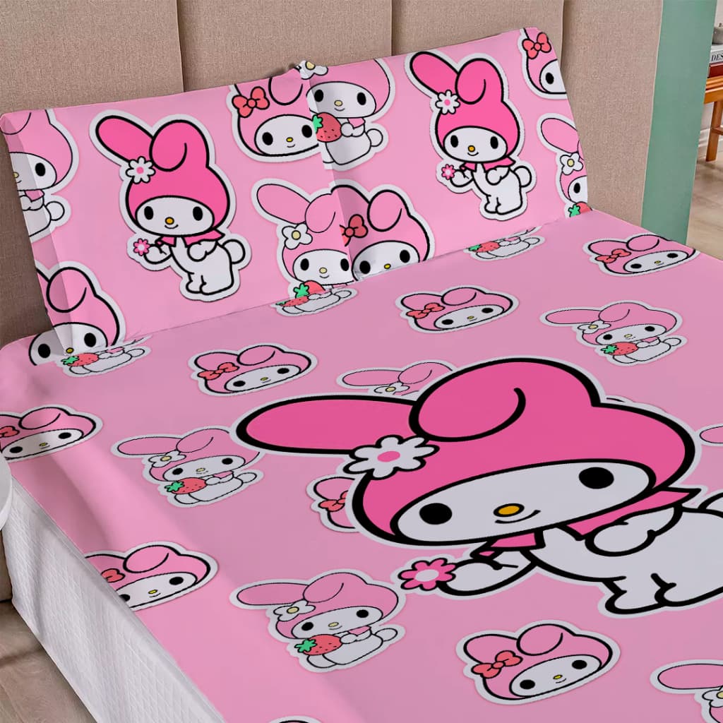Kit lençol Casal My Melody Hello Kitty 3 peças - Casal Solteiro Queen - kit lençol My Melody