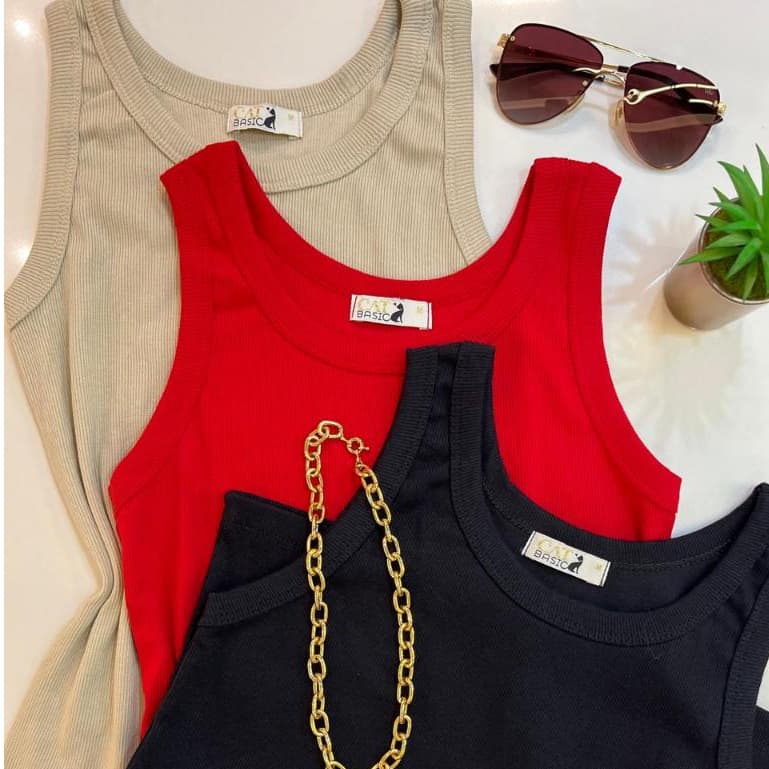 Kit 3 Regatas Feminina Em Ribana Blusa Lisa B谩sica Cores Sortidas Casual