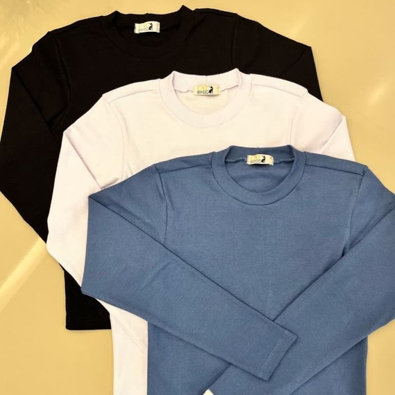 Kit 3 Blusas Feminina Manga Longa Casual Confort谩vel em Tamanhos e Cores Variadas Cat Basic