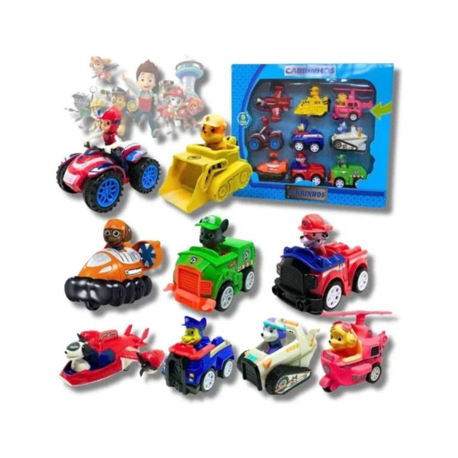 Patrulha Canina Brinquedo Kit 9 Carrinho Fricção Marshall Rocky Zuma Ryder Chase Rubble Skye Everest