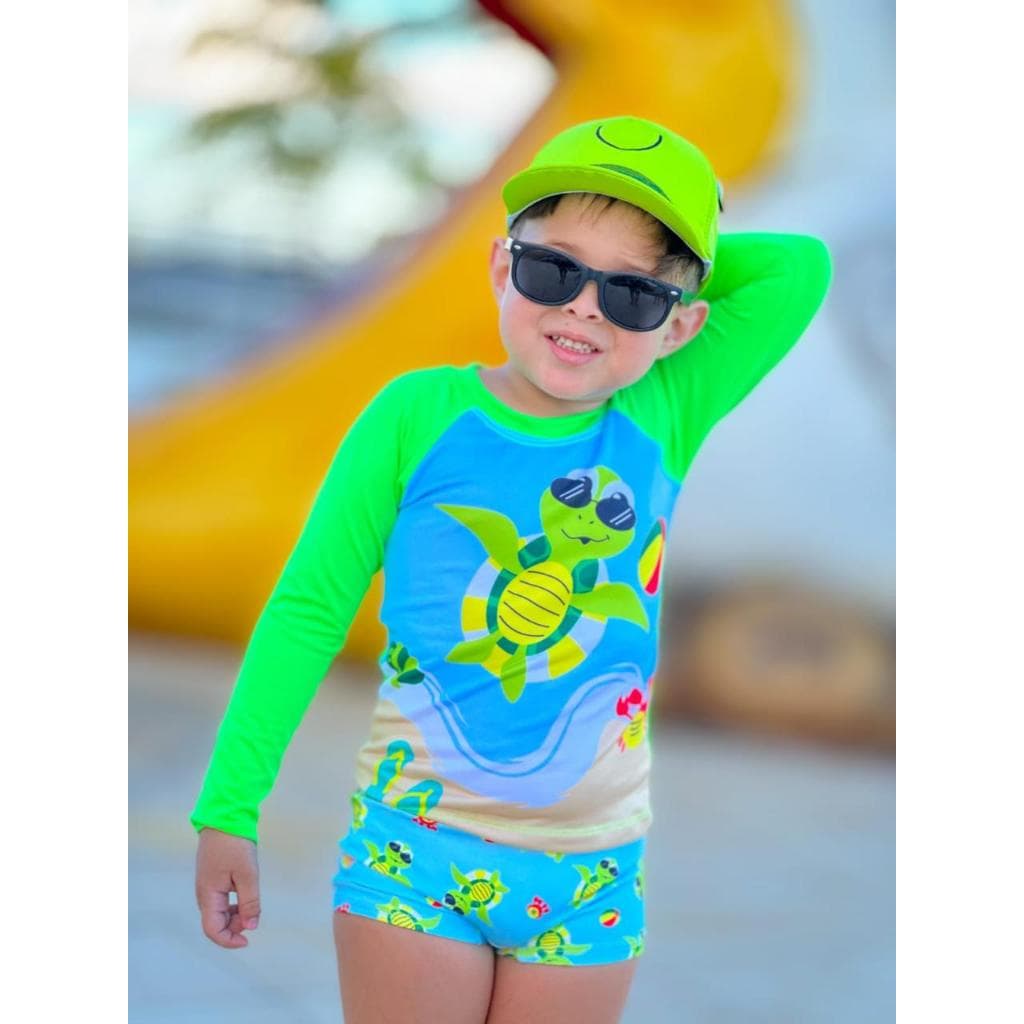 Blusa Uv Proteção Solar 50+ Infantil Piscina Praia Sunga Boxer Natação Menino Roupa De Banho
