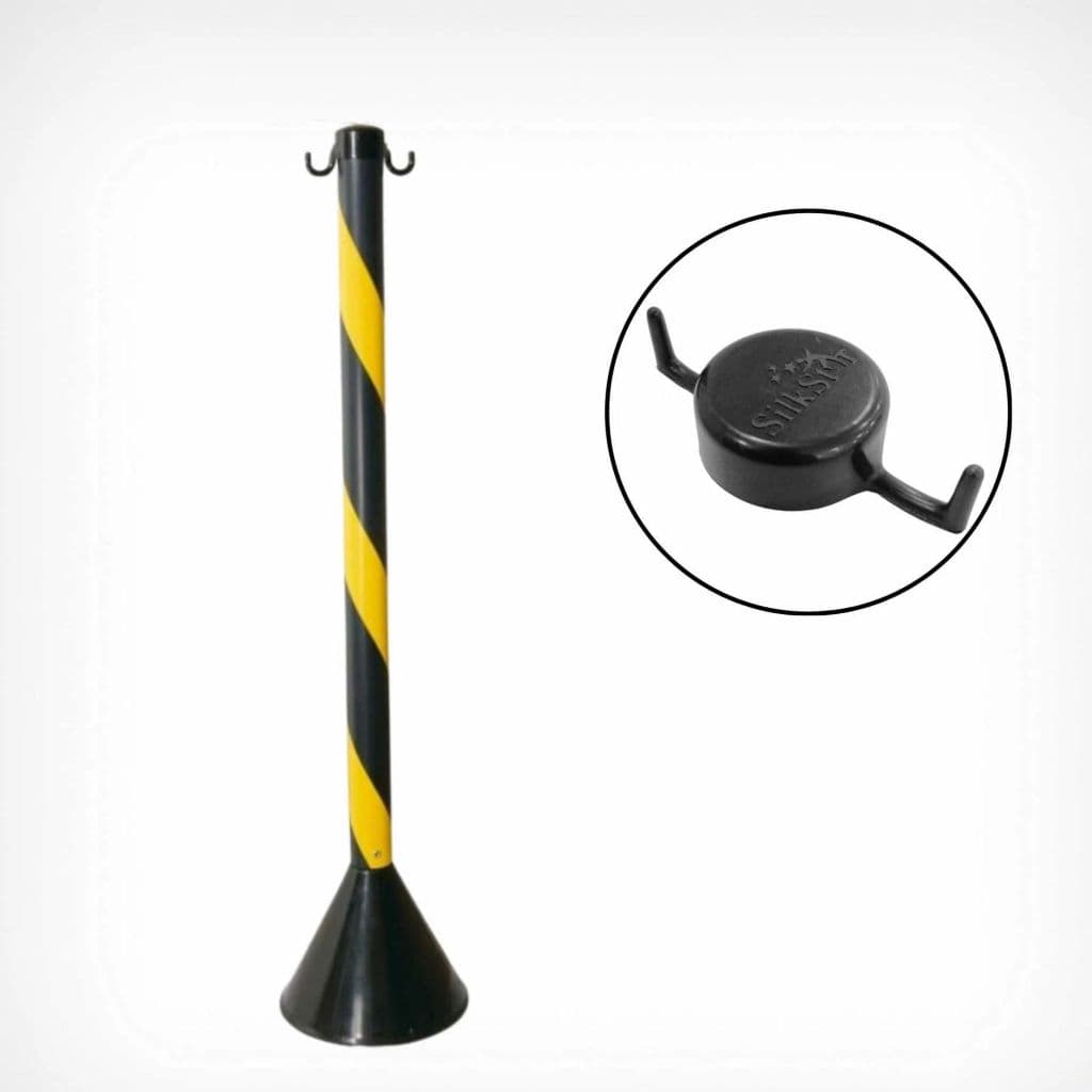 Pedestal separador organizador de filas zebrado ou preto kit com 5 unidades
