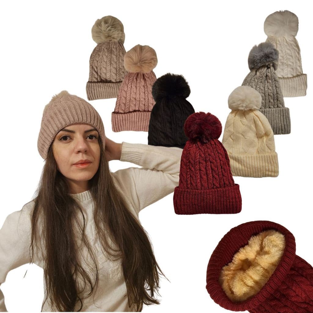 Touca Gorro Feminino Adulto De Lã Com Pompom Elegante Macia Inverno Outono Viagem de Frio