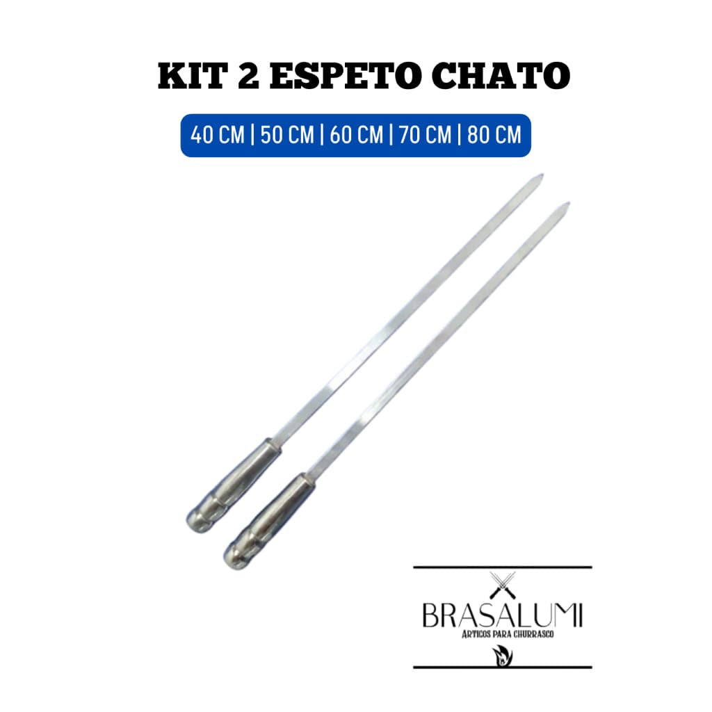 kit 2 espeto churrasco chato em alumínio (40cm a 80cm)