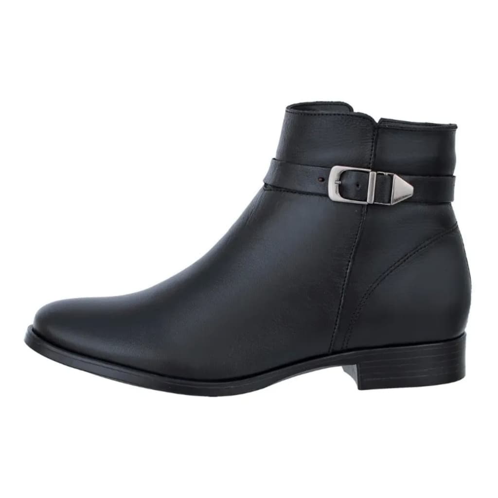 Bota Feminina Cano Curto Em Couro Legítimo Confortável Com Ziper Lateral Antiderrapante Flor D'Couro