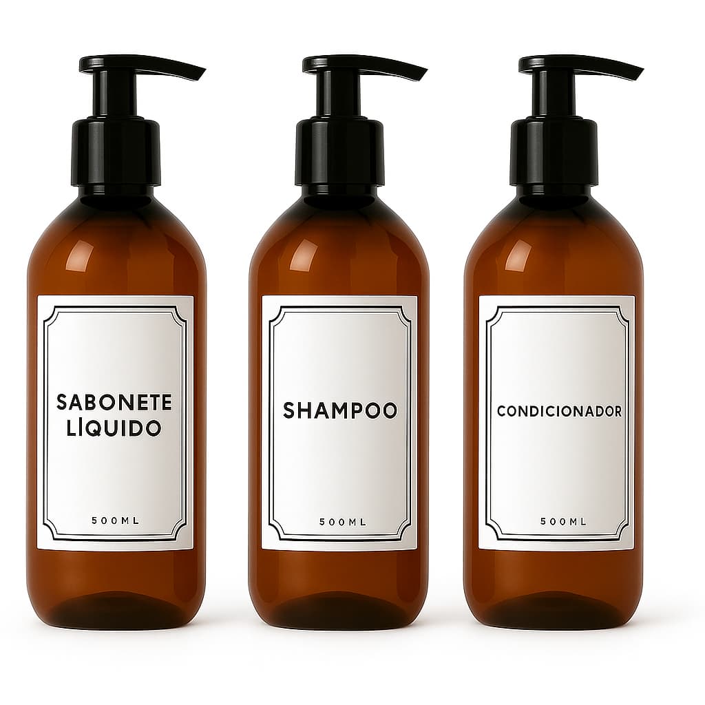 PROMOÇÃO Kit Lavabo Banheiro Frasco Shampoo Condicionador Sabonete Decoração Luxo 500ml ORGANIZADOR