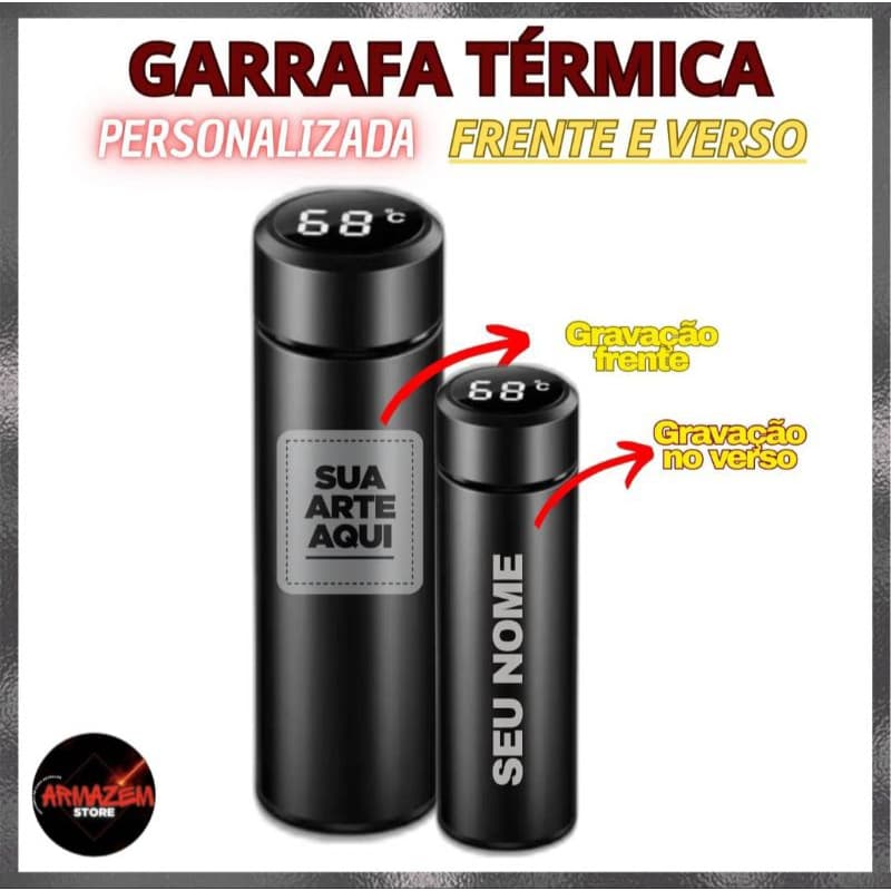 Garrafa Térmica Digital Personalizada gravação 2 lados –   Brinde perfeito