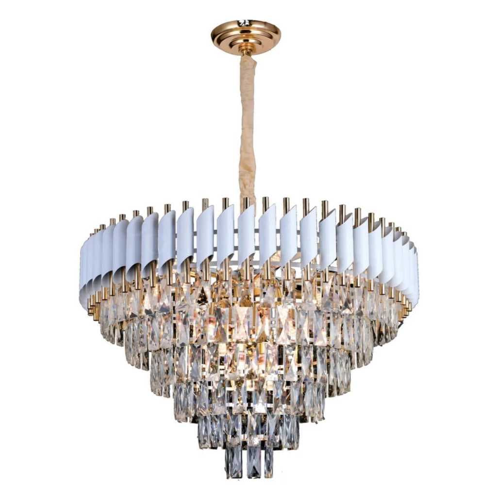 Lustre Pendente Redondo 75x44cm Metal e Cristal Transparente - Sindora -Novidades