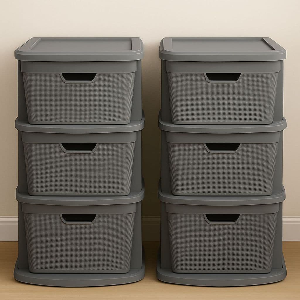 Kit 2 Gaveteiro Organizador Grande de Chão 15 Litros com 3 Gavetas em Plástico Juta Para Casa