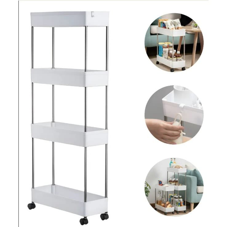Carrinho Organizador Cesto Móvel Decorativo 4 Prateleiras Com Rodinhas Multiuso Cozinha