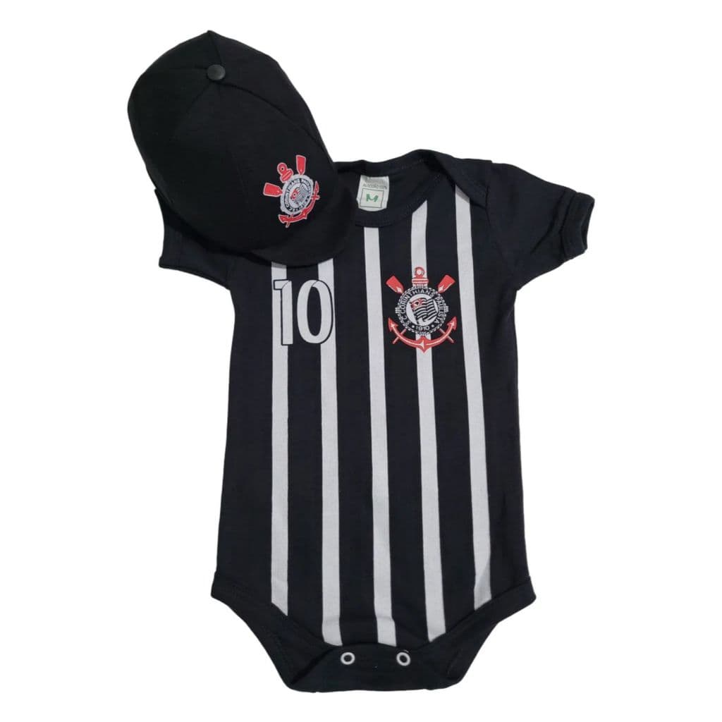 Body Bebê Corinthians + Boina Temático Mesversario