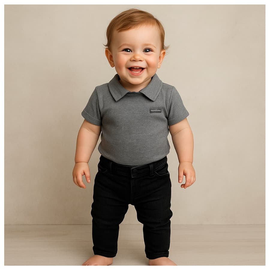 Body bebê manga curta com gola polo mescla 100% algodão premium
