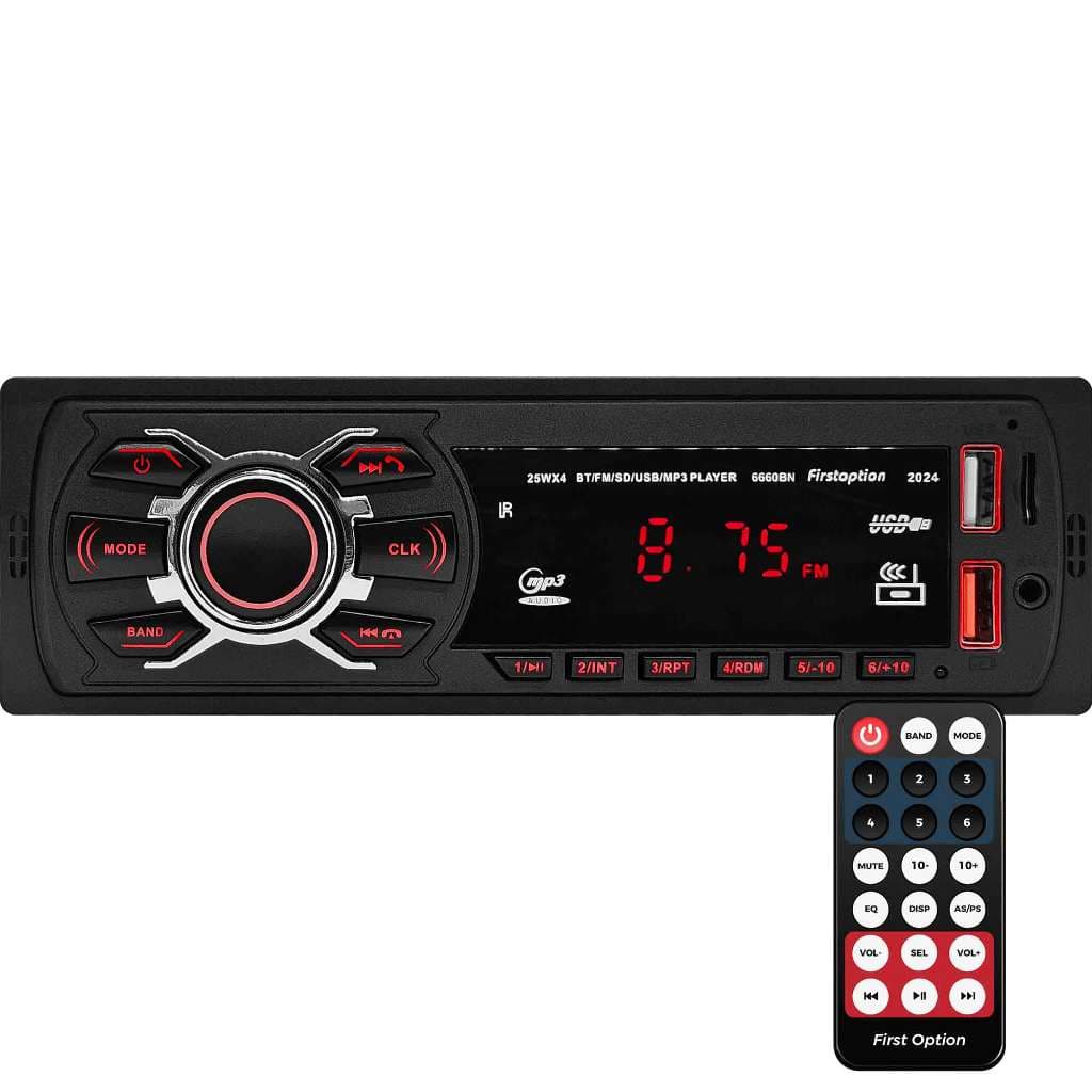 Rádio MP3 Player Som Automotivo Bluetooth Universal 1 Din USB SD Auxiliar First Option 6660 2024