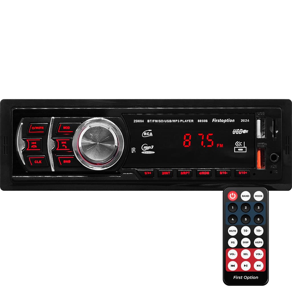 Rádio MP3 Player Som Automotivo Bluetooth Universal 1 Din USB SD Auxiliar First Option 8850 2024