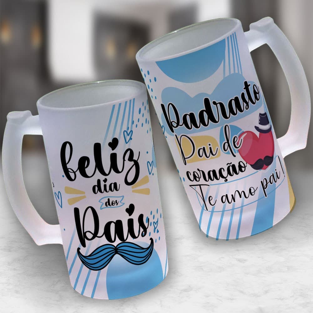 Caneca De Chopp Vidro Jateado FOSCO dia dos Pais Amigo Secreto