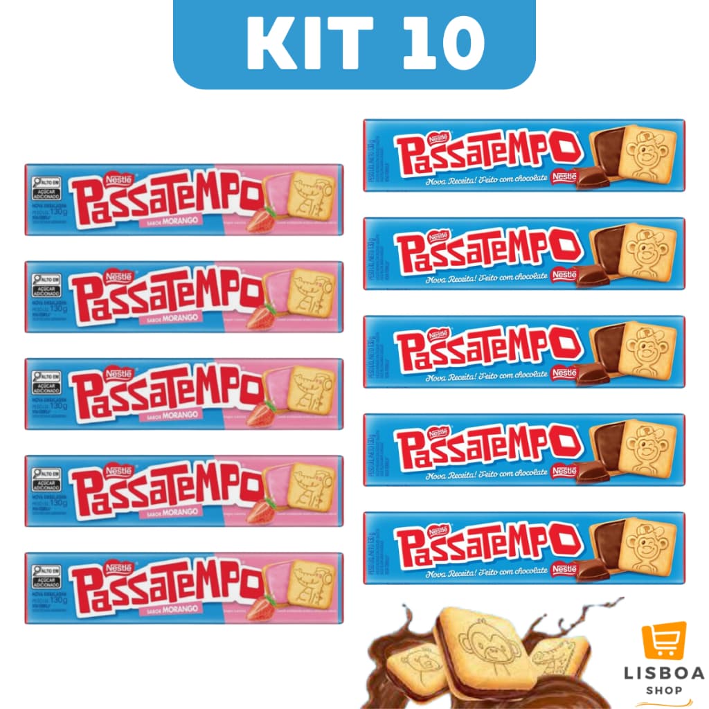 Biscoito Recheado Passatempo Bolacha Kit 10 Pacotes 130g - Nestlé