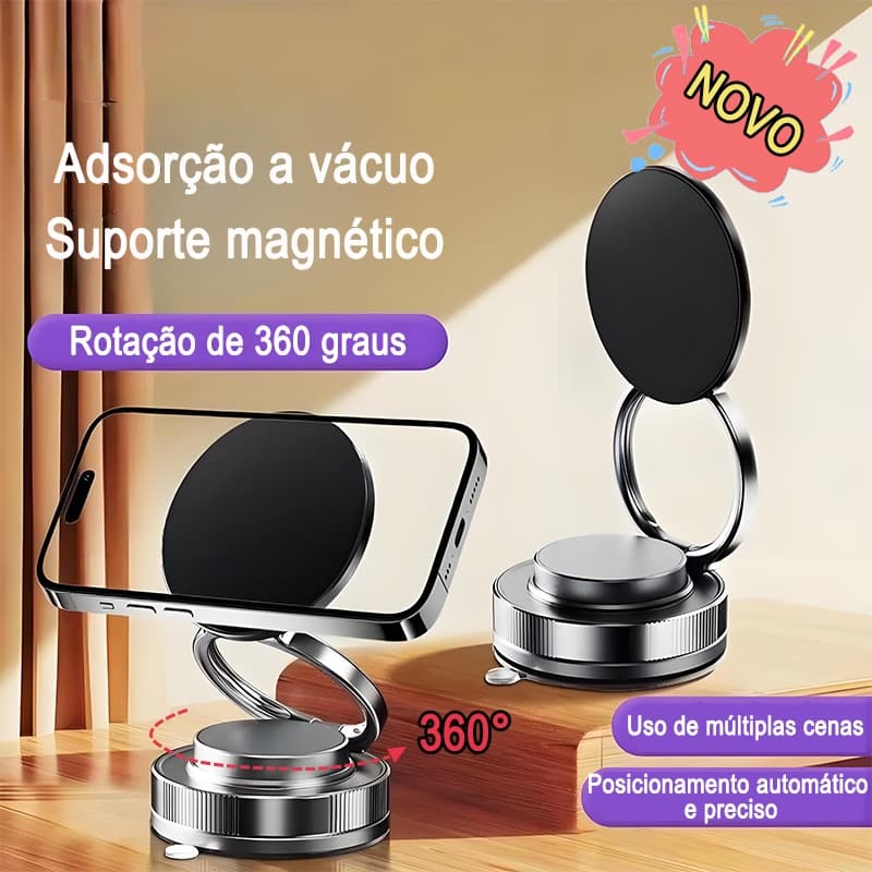 360°Suporte dobrável para celular metal Suporte magnético de adsorção de carro a vácuo dupla face