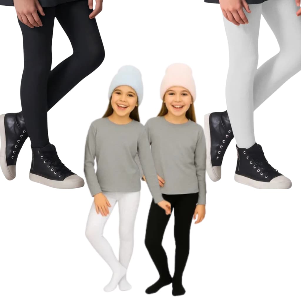 kit com 2 Meia calça infantil Meia Calça Grossa Algodão Frio Inverno Menina Preta + Branca