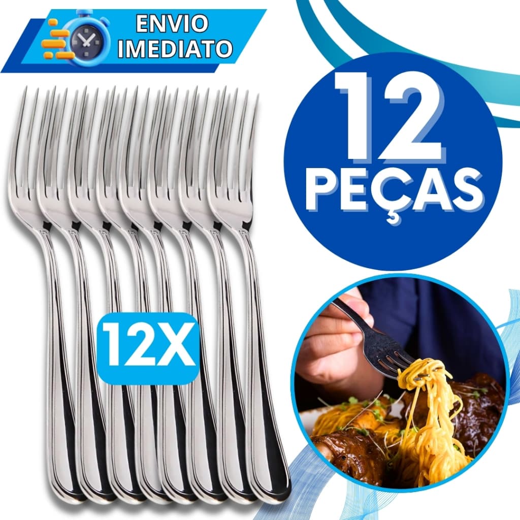 KIT Conjunto 12 Garfo de Mesa GRANDE Talher Aço Inox PREMIUM Polido Para Casa Restaurante Bar Buffet Resistente Refeição