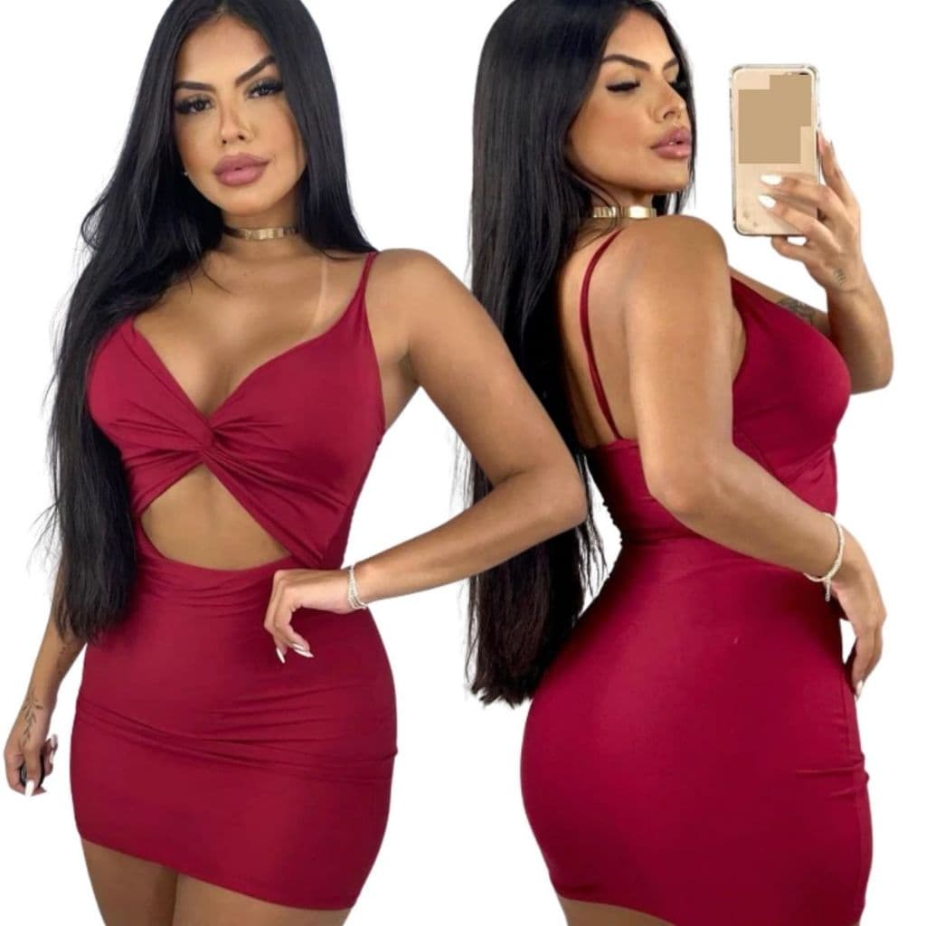 Vestido Feminino Midi Curto Elegante para Festa Balada Casual
