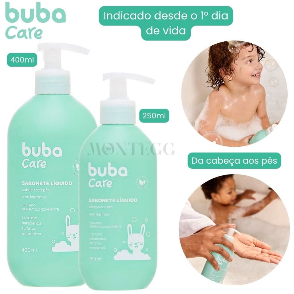 Sabonete Líquido Buba Care Cabeça aos Pés Sem Lágrimas Banho Bebê Infantil Sabonete Bebe 250 e 400ml