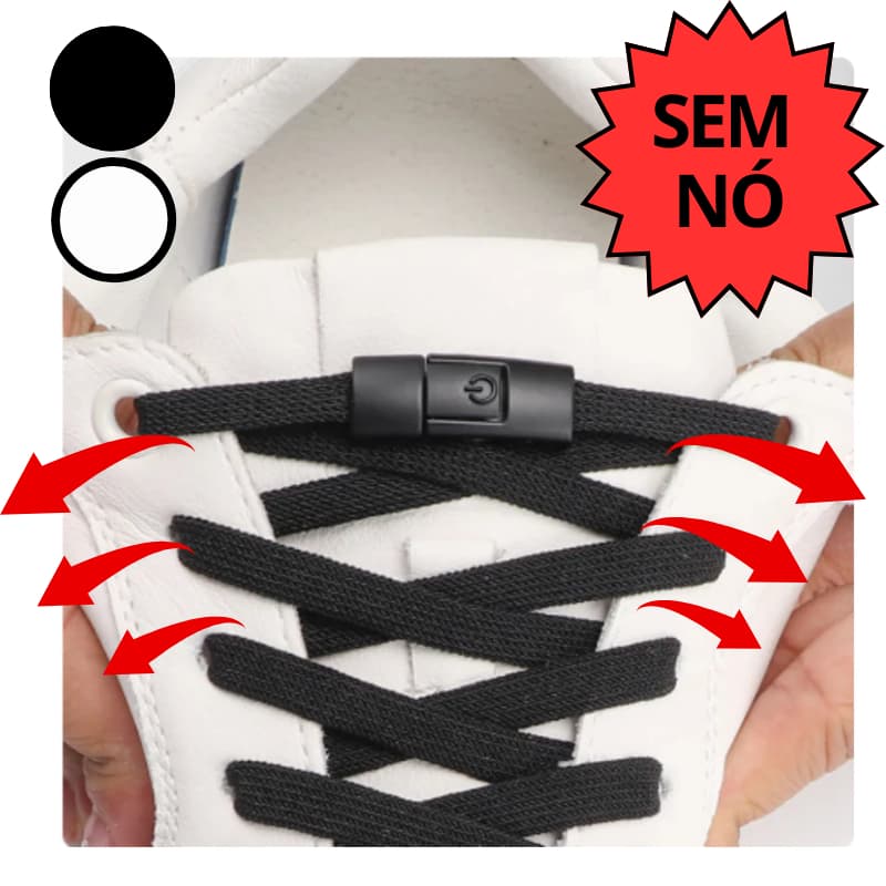 Cadarço Sem Nó com Fecho Metálico – Elástico Ajustável Preto ou Branco / Prático e Moderno