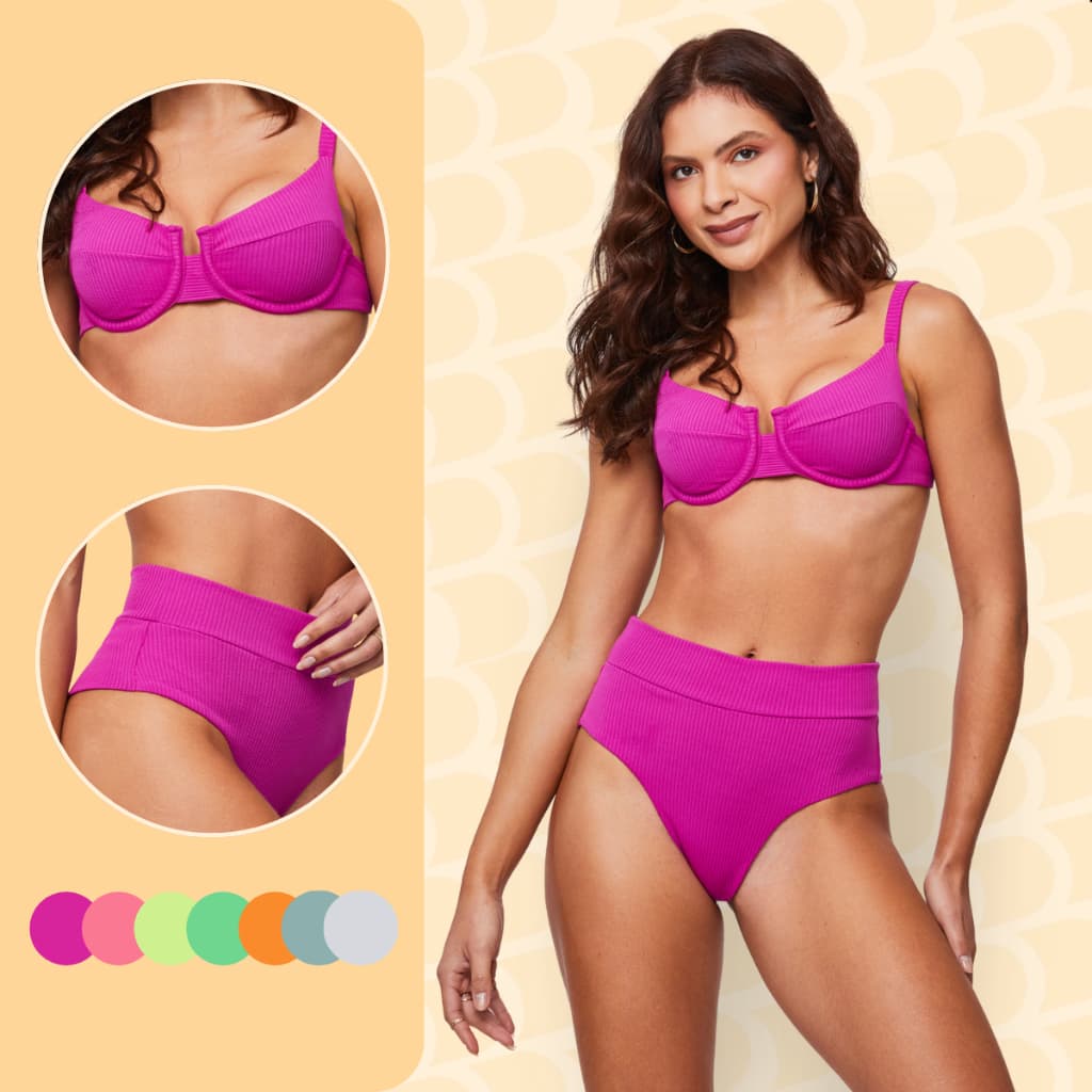 Conjunto Biquíni Meia Taça Sustentação Hotpant Feminino Fio duplo Bojo Removível Moda Praia Piscina
