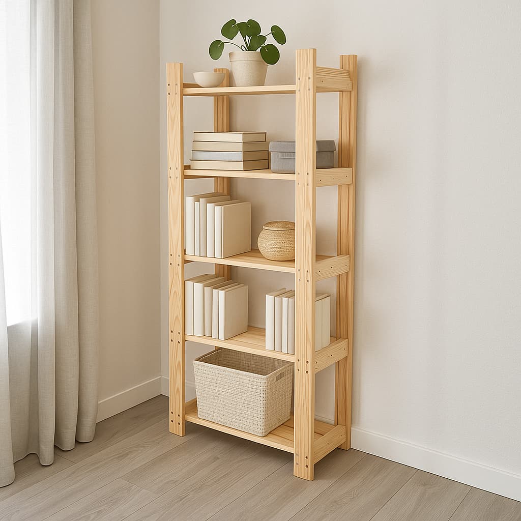 Estante de Madeira 5 Prateleiras Multiuso 120cm Organizador Pinus para Quarto Sala Banheiro