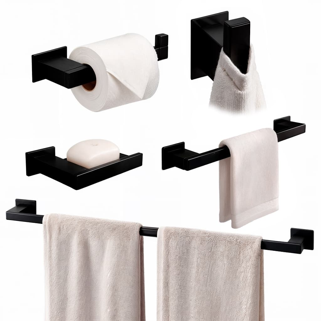 Kit Banheiro 5 Peças Inox Preto Fosco - Kromus Kitrt5b