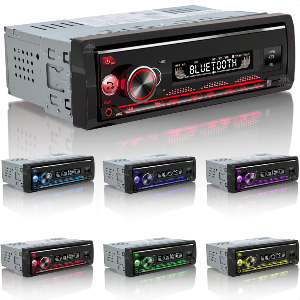 Radio de carro mp3 bluetooth Torquehammer Aparelho de som 7 Cores Fm muda de cor potente forte