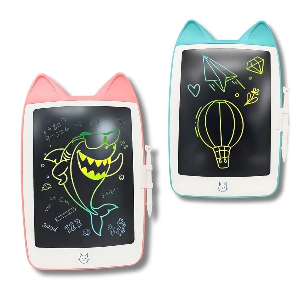 Lousa Mágica Tela Colorida Grande Orelha de Gatinho Lcd Tablet Escrever Desenhar Rosa e Azul