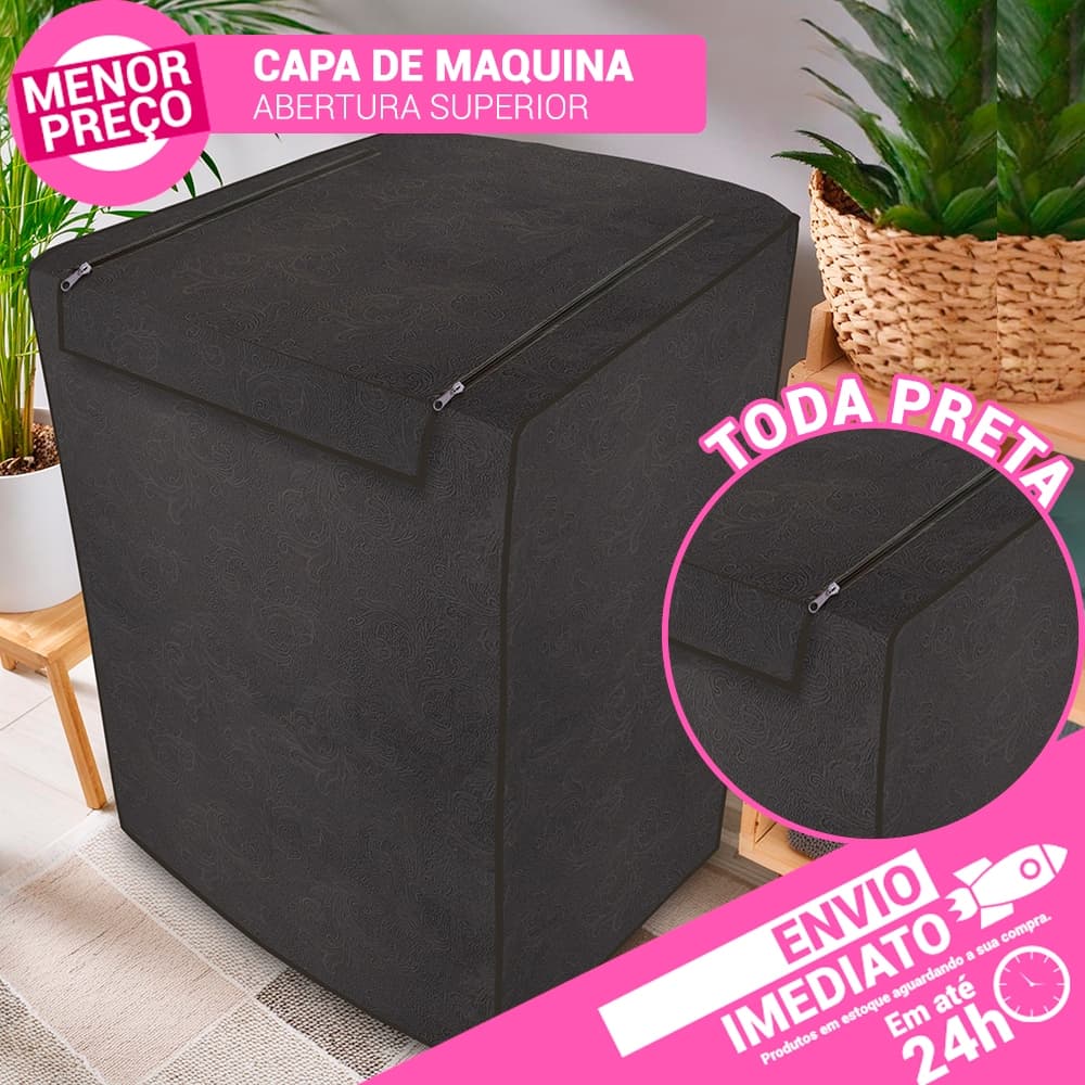 Capa Protetora Para Maquina de Lavar Roupas Zíper Preta Flanelada Brastemp Electrolux Consul
