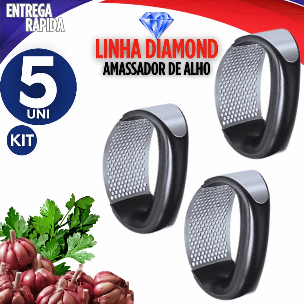 Combo 5 Triturador Espremedor Amassador De Alho Inox Manual A Pressão Qualidade Garantida, Resistencia e Durabilidade