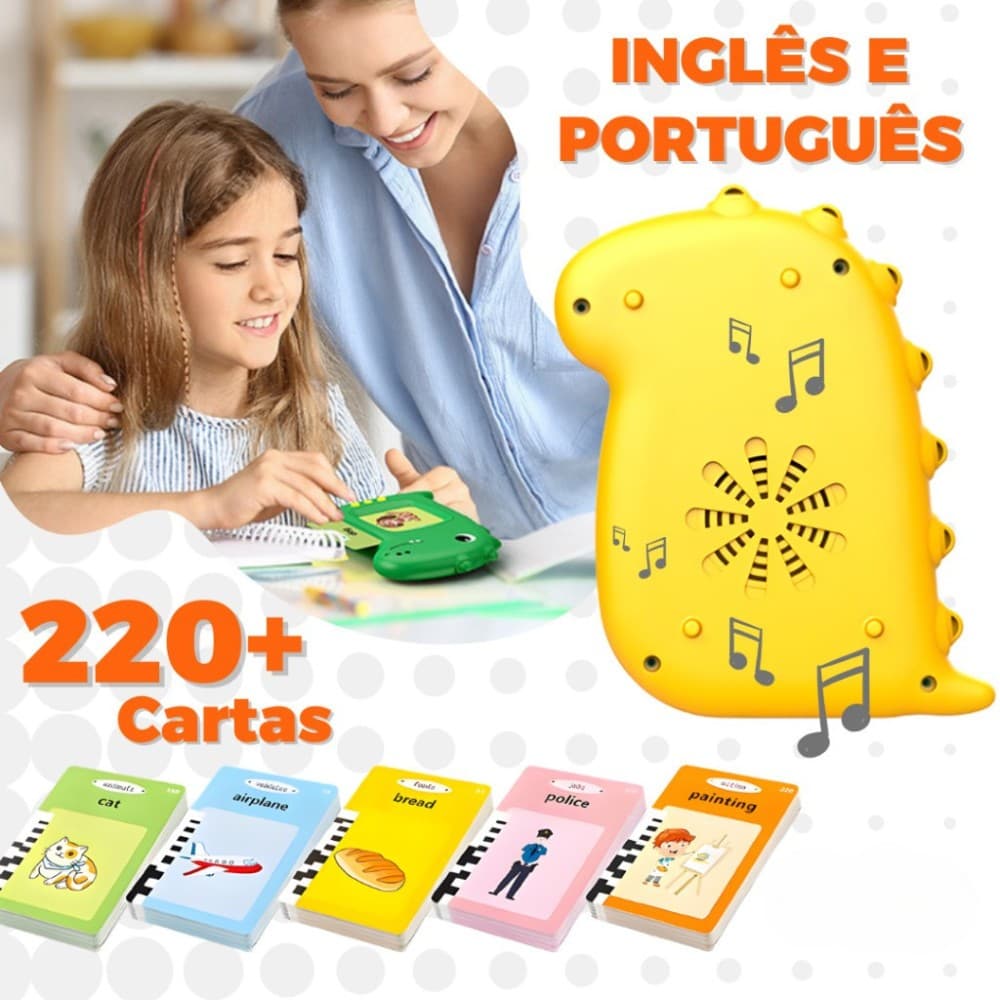 Brinquedo Card Infantil Cartão Fala Inglês Português Dino Apraxia Autismo Alfabetização 224 Palavras