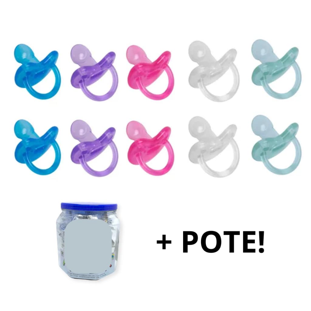 Combo 10 chupetas de silicone ortodôntica fase 2 + Pote (0125)