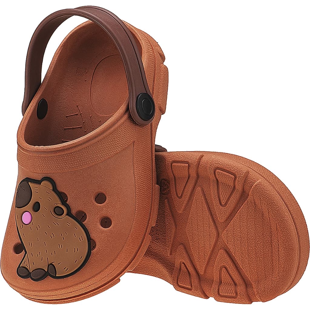 Sandália Babuche Infantil Menina Capivara Fofa Marrom Kidstep