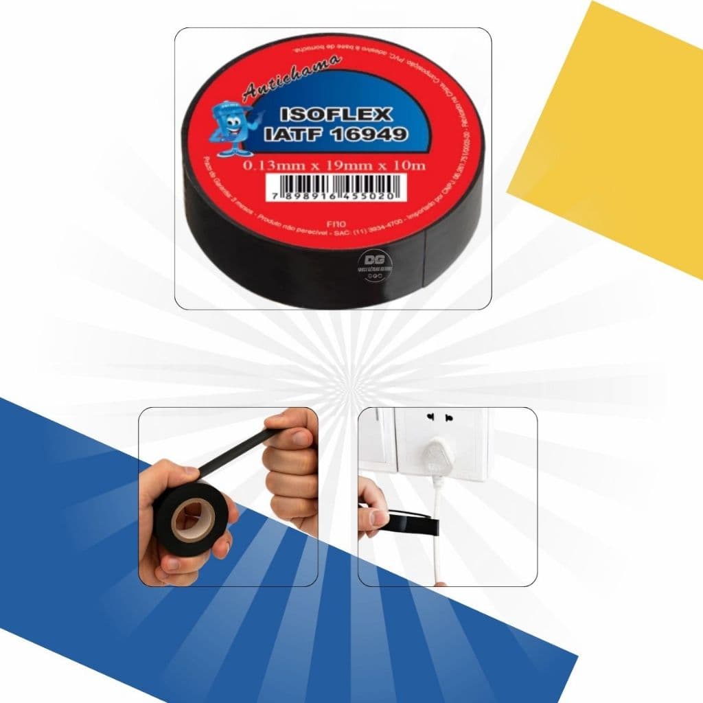 Kit 10 rolos de fita isolante 10 M AntiChama Adesiva Isolante Fio Elétrico Manutenção Residencial