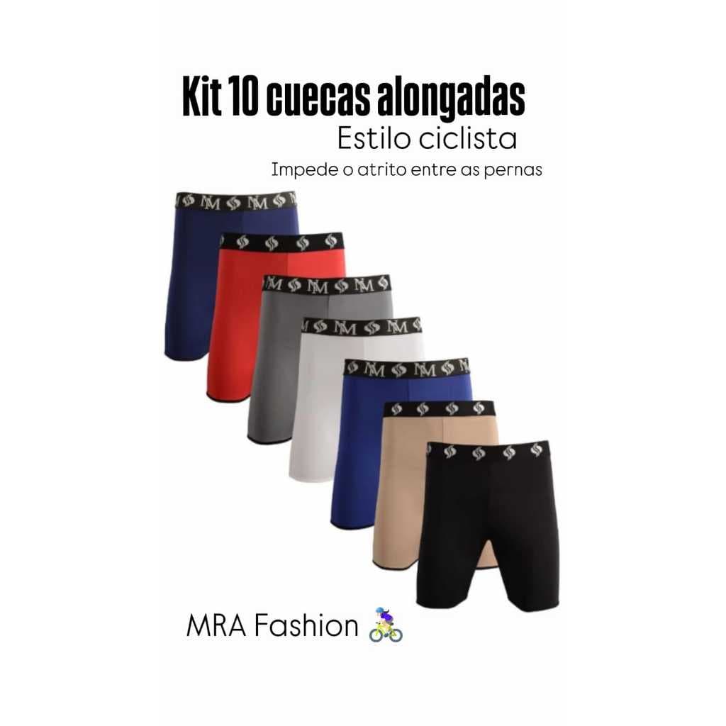Kit 10 Cueca Boxer Estilo Ciclista Perna Alongada Confortável