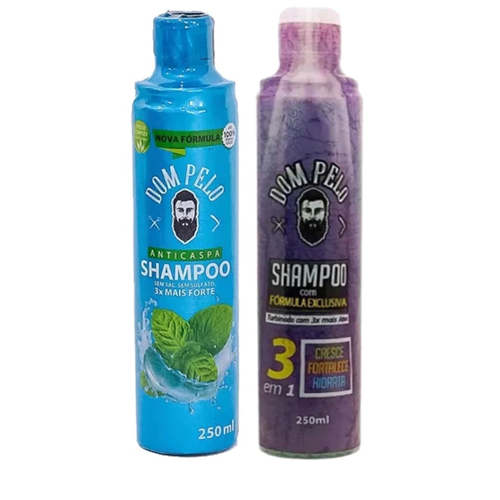 Kit com 1x Shampoo Antiqueda + 1x Shampoo Anticaspa - Dom Pelo 250ml - Pronta Entrega