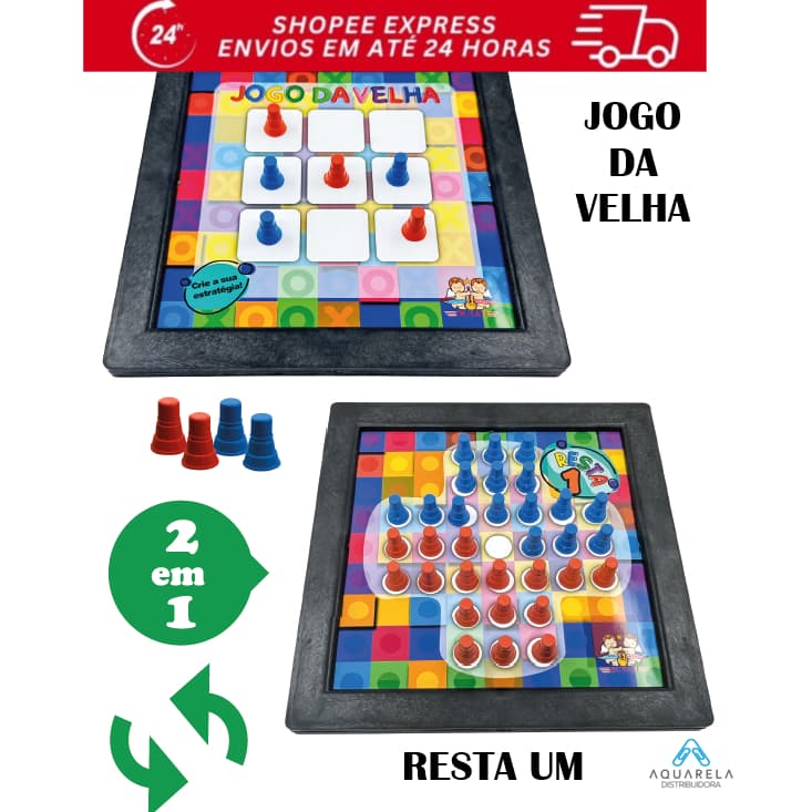 Brinquedo Educativo Infantil 2 em 1 Jogo da Velha + Resta 1, Raciocínio Lógico e Diversão