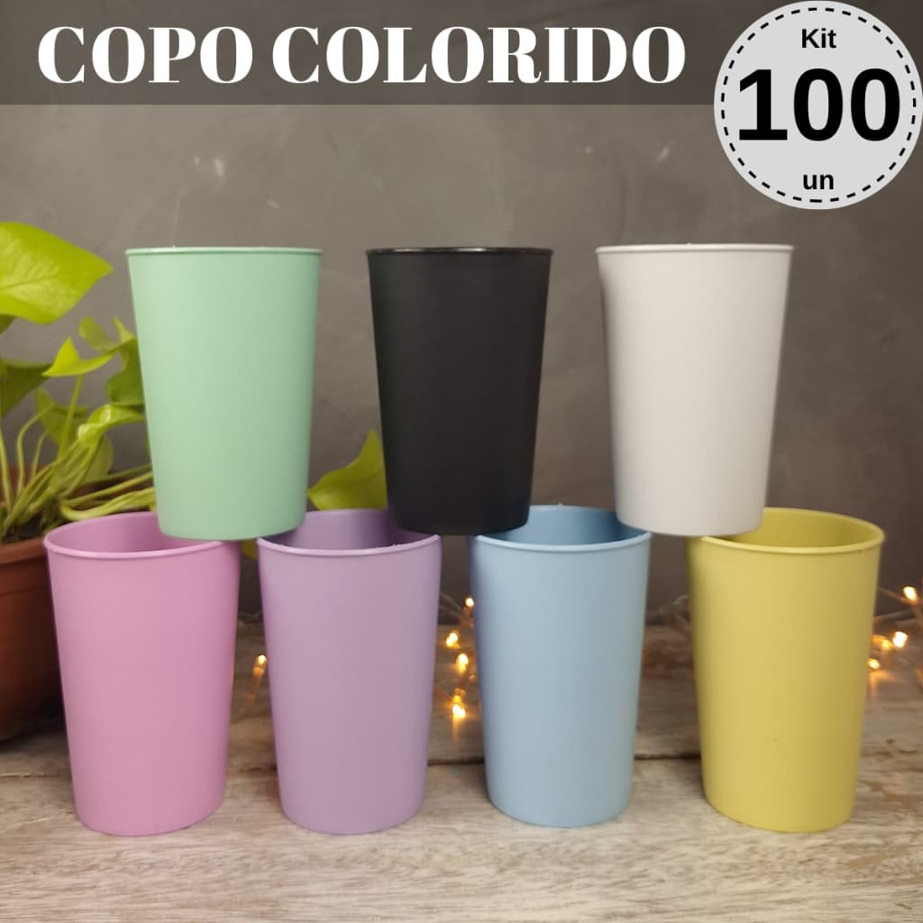 Copo de Plástico Resistente Colorido Kit 100 Copos Crianças Escola Casa Durável Festas Lembrancinha.