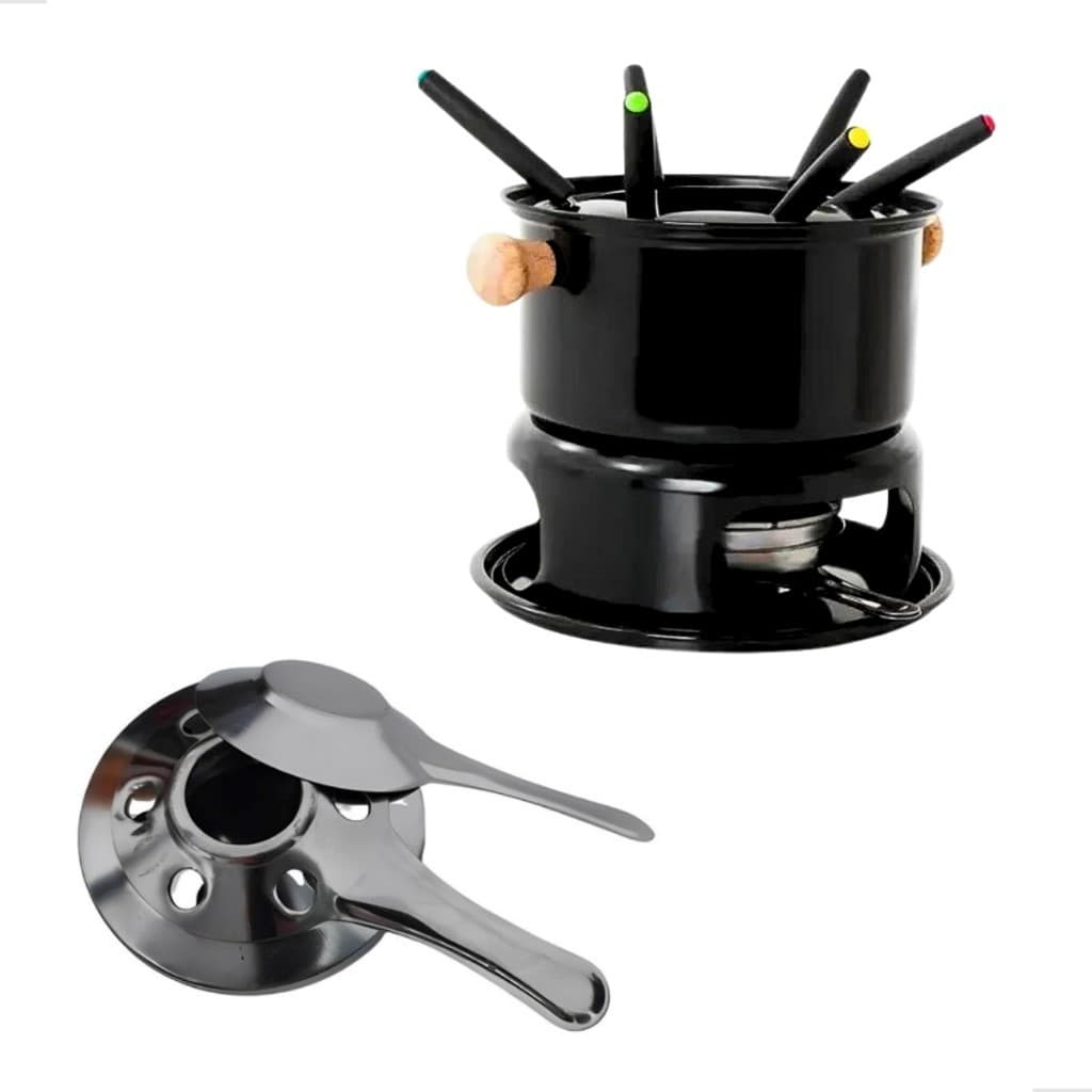 Conjunto/Kit Fondue 11 Peças Portátil Ideal Para Queijo, Chocolate ou Frutas – Alça Baquelite, Prático