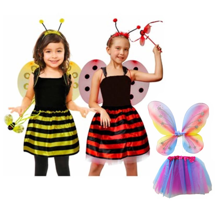 Fantasia Borboleta Infantil Abelha e Joaninha Saia+Varinha+Tiara+Asa Tule