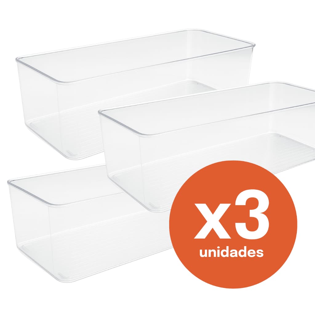 Kit 3 Caixas Organizadoras Geladeira Armário E Cozinha 45cm