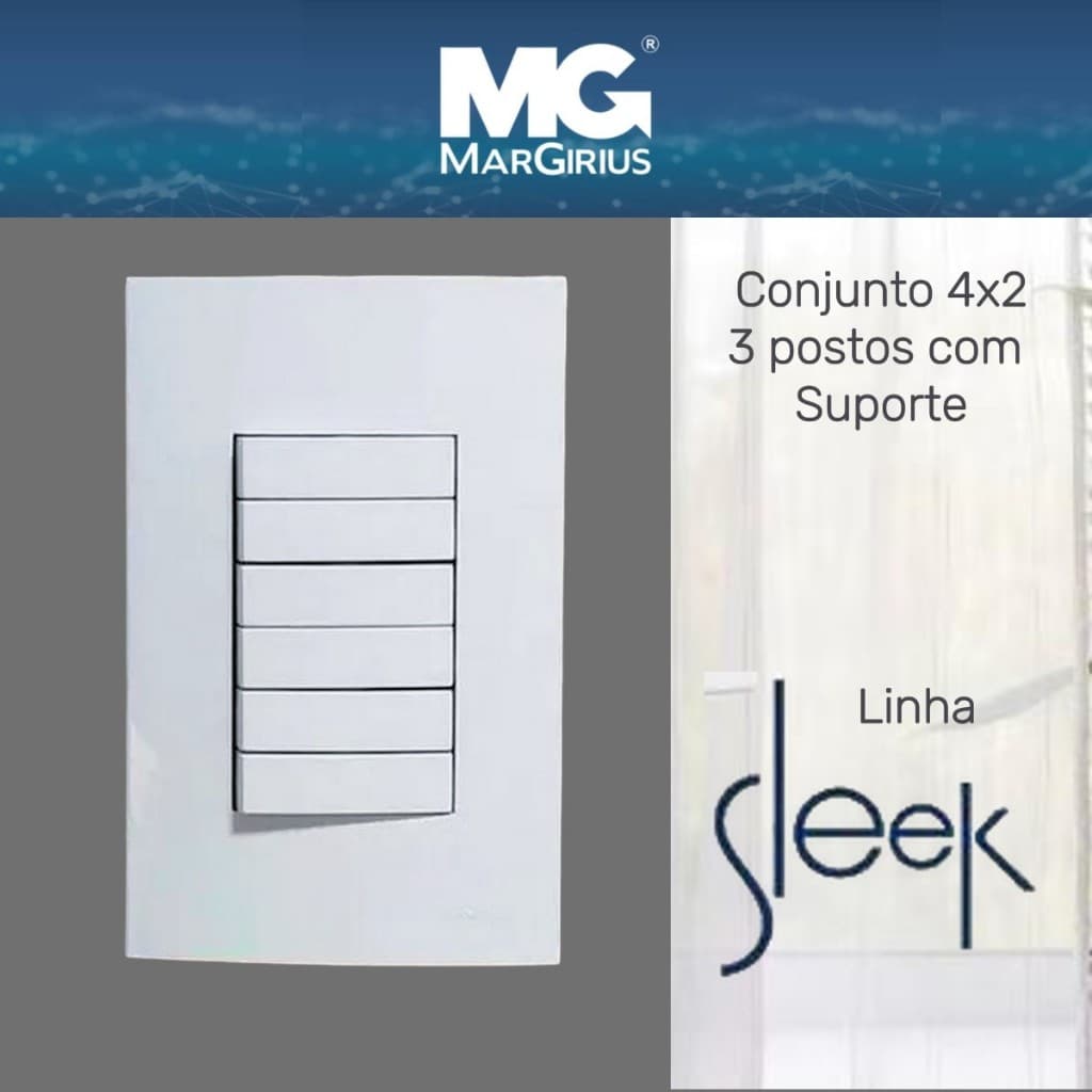 Interruptor 6 Teclas Simples Conjunto 4x2 com suporte BrancoSleek Margirius
