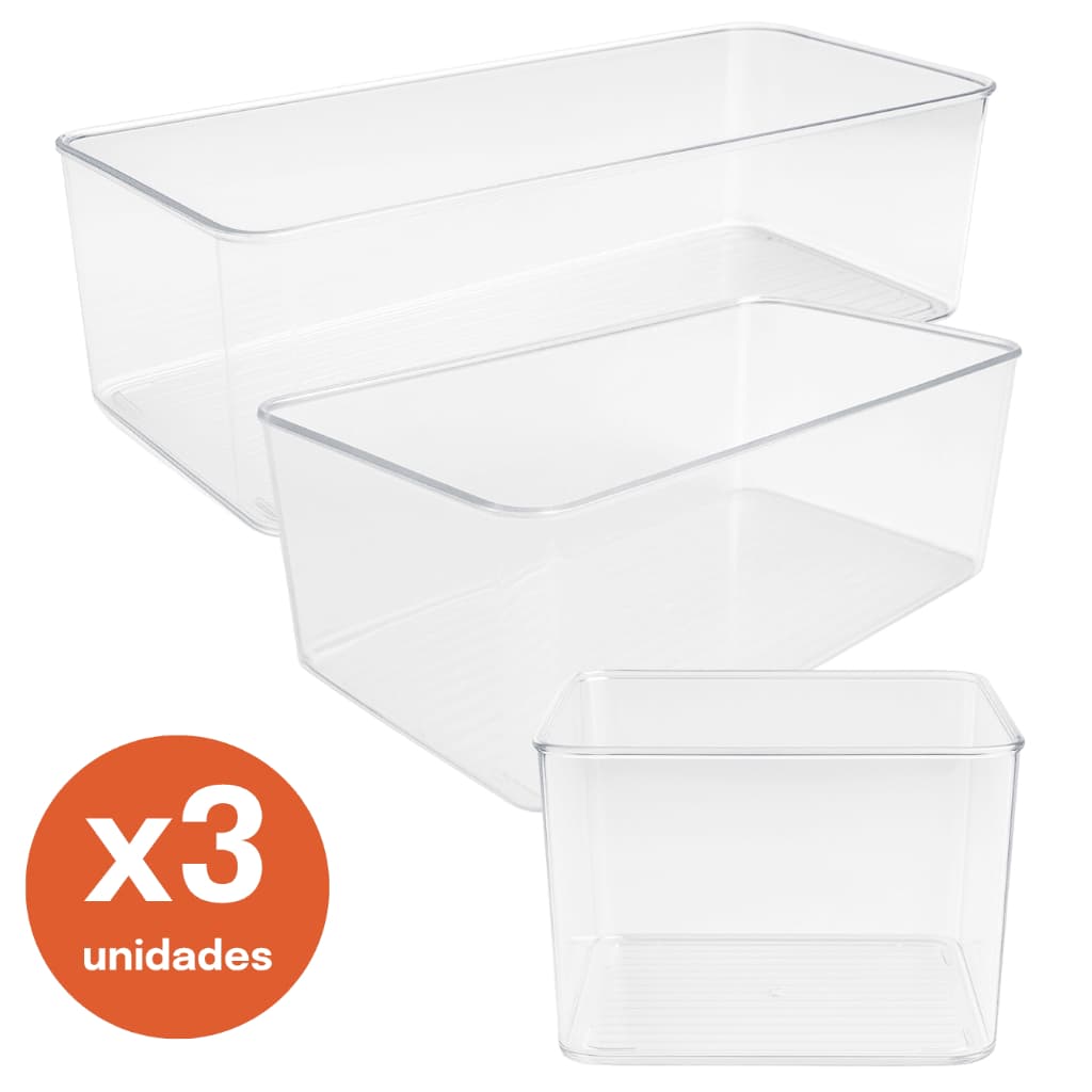 Kit Caixa Organizador Geladeira Armário E Cozinha - 3 Peças